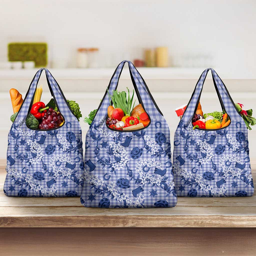 Mokihana Maile Ilima Leis Paniolo Palaka Grocery Bag Hawaiian Polu Spirit LT9 3-pack One Size Blue - Polynesian Pride