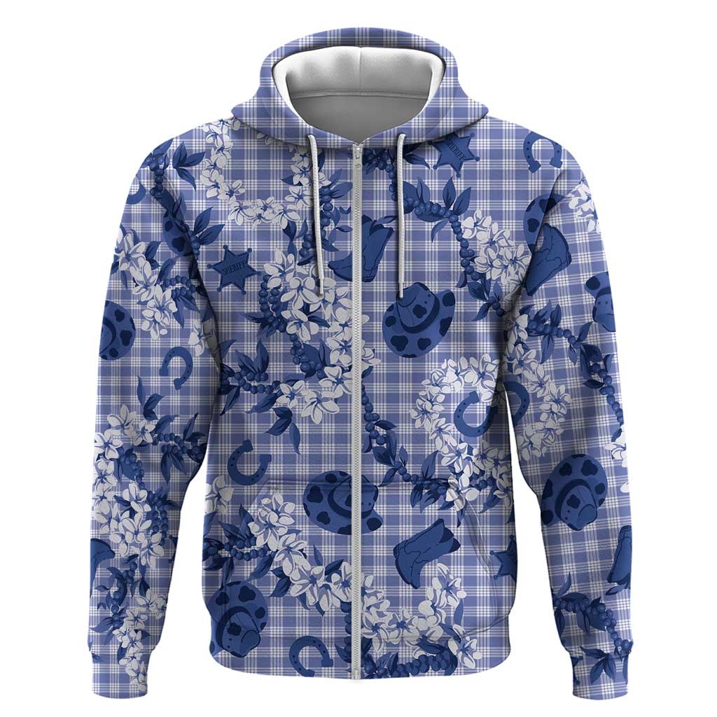 Mokihana Maile Ilima Leis Paniolo Palaka Hoodie Hawaiian Polu Spirit LT9 Zip Hoodie Blue - Polynesian Pride