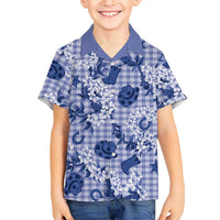 Mokihana Maile Ilima Leis Paniolo Palaka Kid Hawaiian Shirt Hawaiian Polu Spirit LT9 Kid Blue - Polynesian Pride