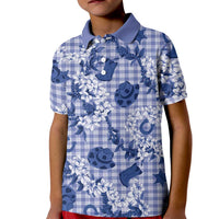 Mokihana Maile Ilima Leis Paniolo Palaka Kid Polo Shirt Hawaiian Polu Spirit LT9 Kid Blue - Polynesian Pride