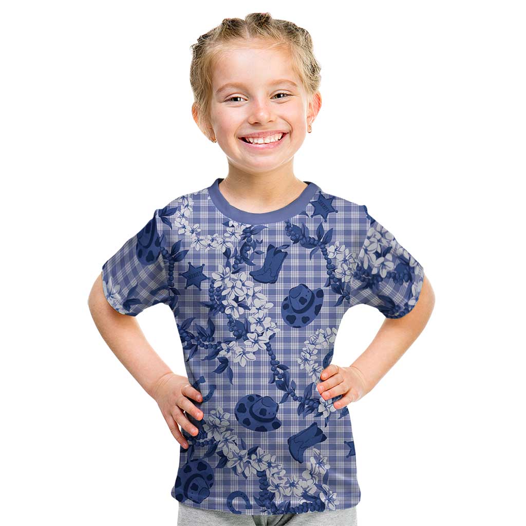 Mokihana Maile Ilima Leis Paniolo Palaka Kid T Shirt Hawaiian Polu Spirit LT9 Blue - Polynesian Pride