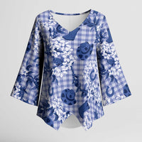 Mokihana Maile Ilima Leis Paniolo Palaka Kimono Sleeve Blouse Hawaiian Polu Spirit LT9 Female Blue - Polynesian Pride
