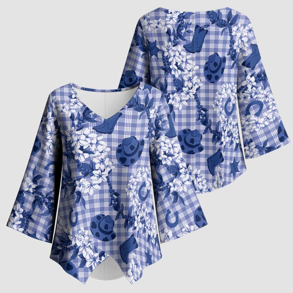 Mokihana Maile Ilima Leis Paniolo Palaka Kimono Sleeve Blouse Hawaiian Polu Spirit LT9 - Polynesian Pride
