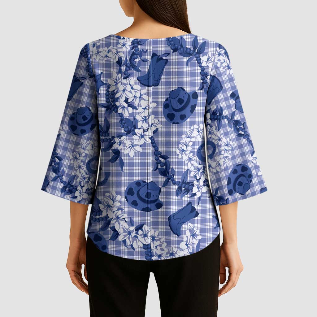 Mokihana Maile Ilima Leis Paniolo Palaka Kimono Sleeve Blouse Hawaiian Polu Spirit LT9 - Polynesian Pride