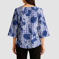 Mokihana Maile Ilima Leis Paniolo Palaka Kimono Sleeve Blouse Hawaiian Polu Spirit LT9 - Polynesian Pride
