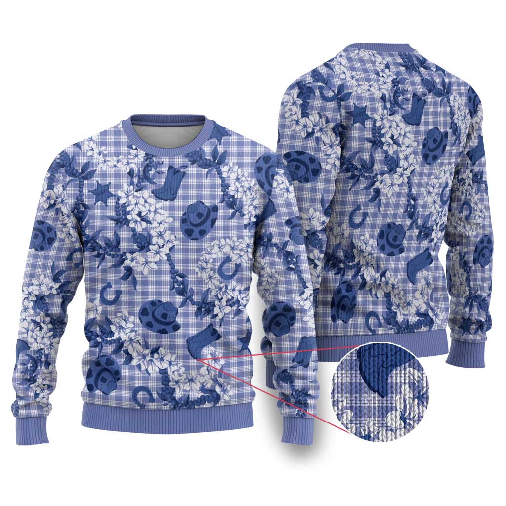 Mokihana Maile Ilima Leis Paniolo Palaka Ugly Christmas Sweater Hawaiian Polu Spirit LT9 Blue - Polynesian Pride