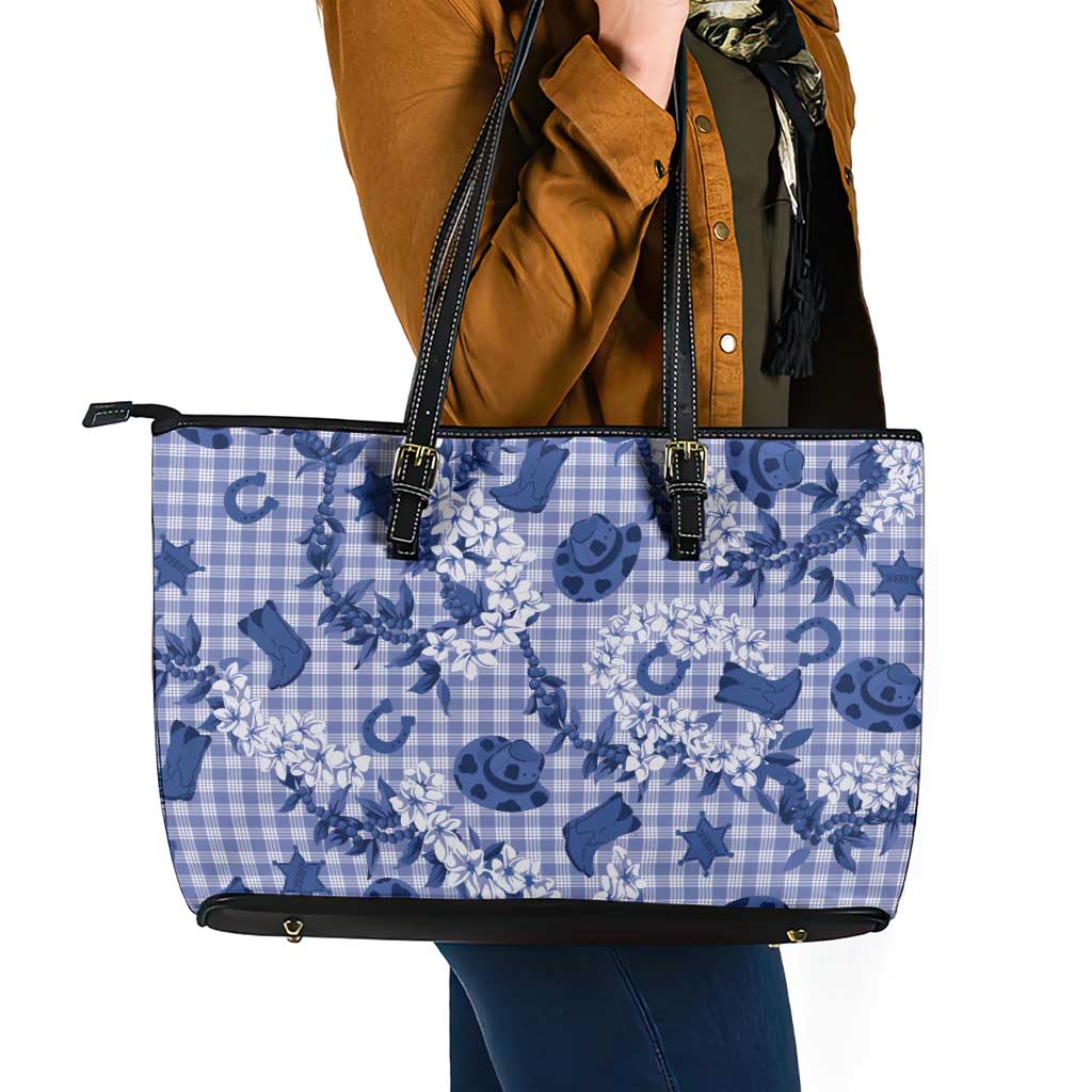 Mokihana Maile Ilima Leis Paniolo Palaka Leather Tote Bag Hawaiian Polu Spirit LT9 - Polynesian Pride