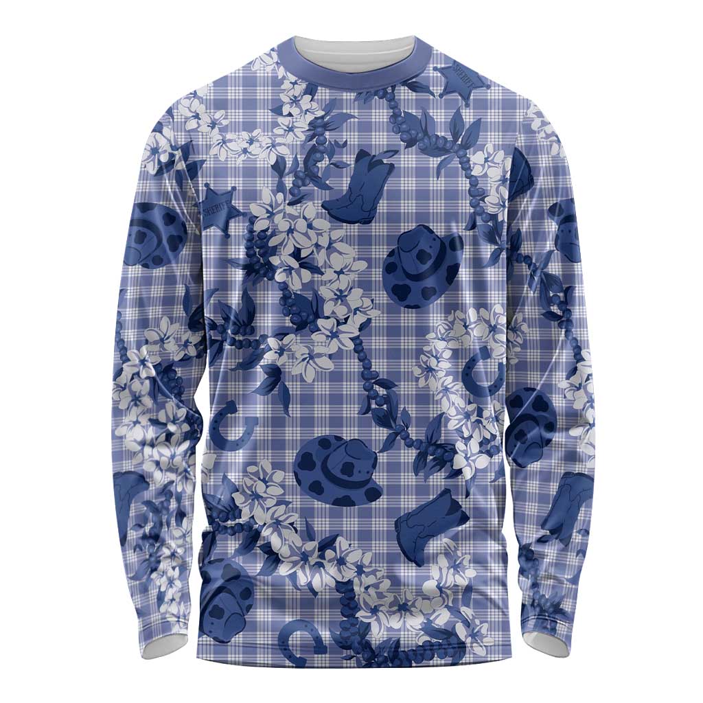 Mokihana Maile Ilima Leis Paniolo Palaka Long Sleeve Shirt Hawaiian Polu Spirit LT9 Unisex Blue - Polynesian Pride