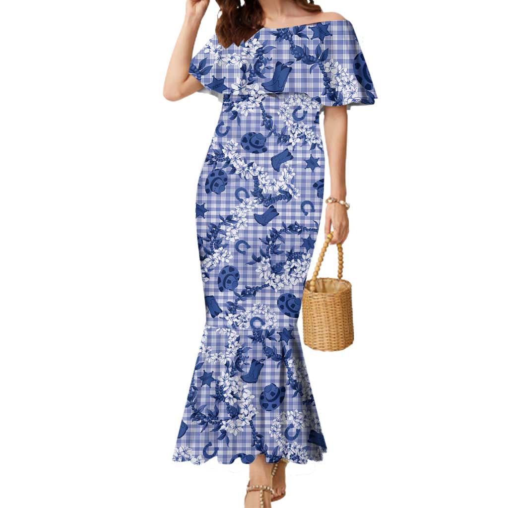 Mokihana Maile Ilima Leis Paniolo Palaka Mermaid Dress Hawaiian Polu Spirit LT9 Women Blue - Polynesian Pride