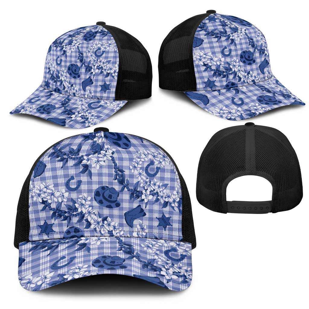 Mokihana Maile Ilima Leis Paniolo Palaka Mesh Trucker Cap Hawaiian Polu Spirit - Polynesian Pride