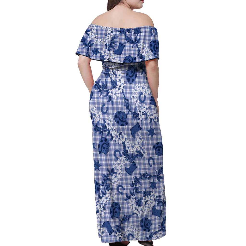 Mokihana Maile Ilima Leis Paniolo Palaka Off Shoulder Maxi Dress Hawaiian Polu Spirit LT9 - Polynesian Pride