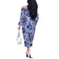 Mokihana Maile Ilima Leis Paniolo Palaka Off The Shoulder Long Sleeve Dress Hawaiian Polu Spirit LT9 - Polynesian Pride