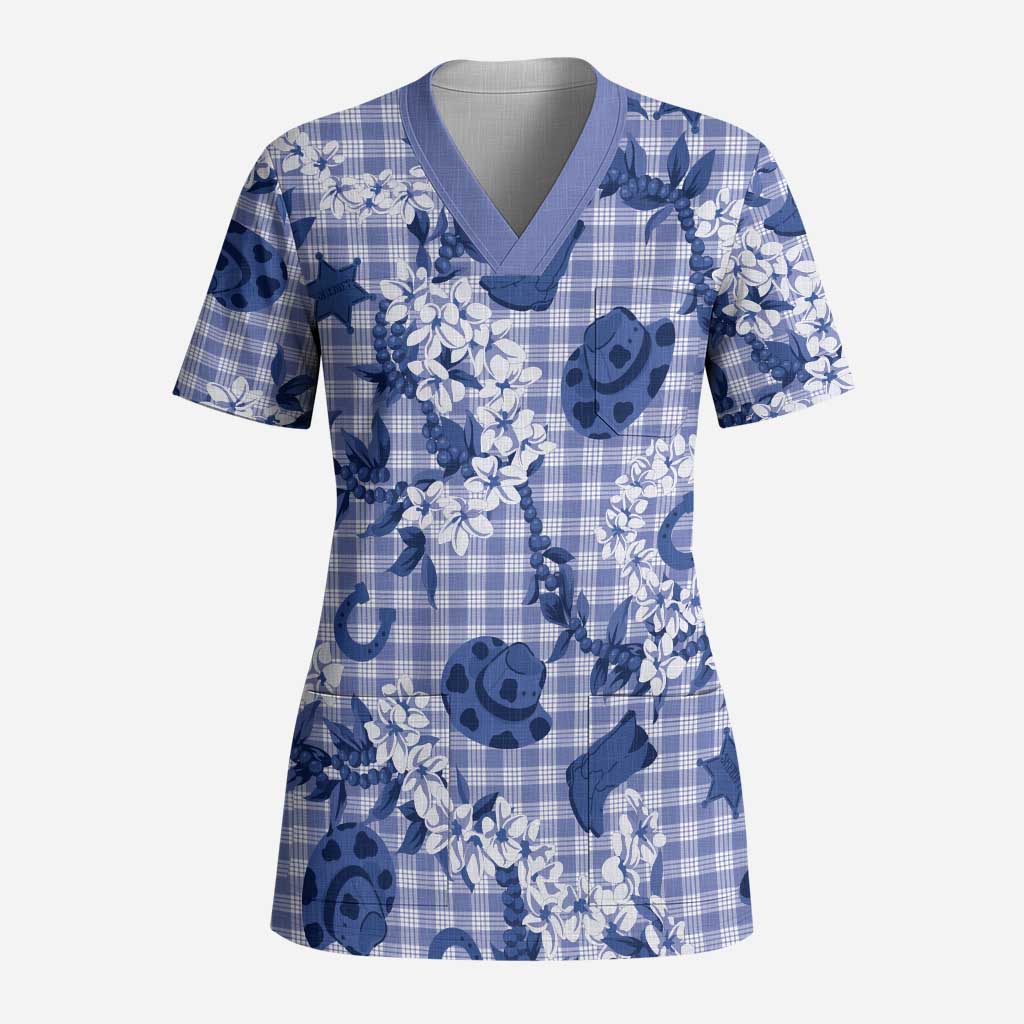 Mokihana Maile Ilima Leis Paniolo Palaka Scrub Top Hawaiian Polu Spirit - Polynesian Pride