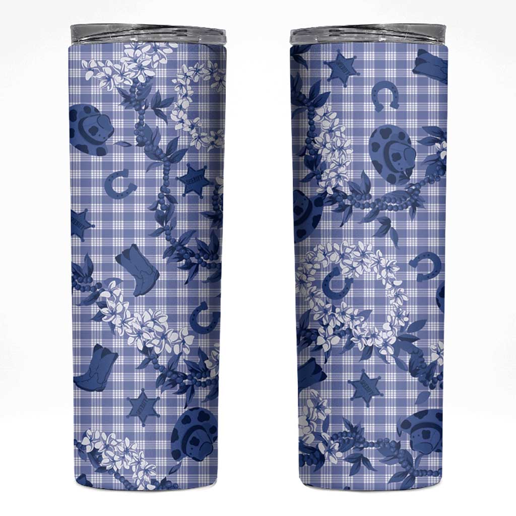 Mokihana Maile Ilima Leis Paniolo Palaka Skinny Tumbler Hawaiian Polu Spirit LT9 Blue - Polynesian Pride