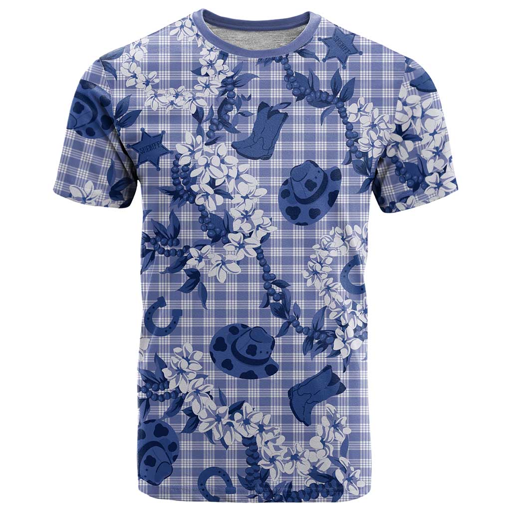 Mokihana Maile Ilima Leis Paniolo Palaka T Shirt Hawaiian Polu Spirit LT9 Blue - Polynesian Pride