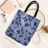 Mokihana Maile Ilima Leis Paniolo Palaka Tote Bag Hawaiian Polu Spirit LT9 Black Strap One Size Blue - Polynesian Pride