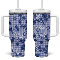 Mokihana Maile Ilima Leis Paniolo Palaka Tumbler With Handle Hawaiian Polu Spirit LT9 One Size: 40 oz Blue - Polynesian Pride