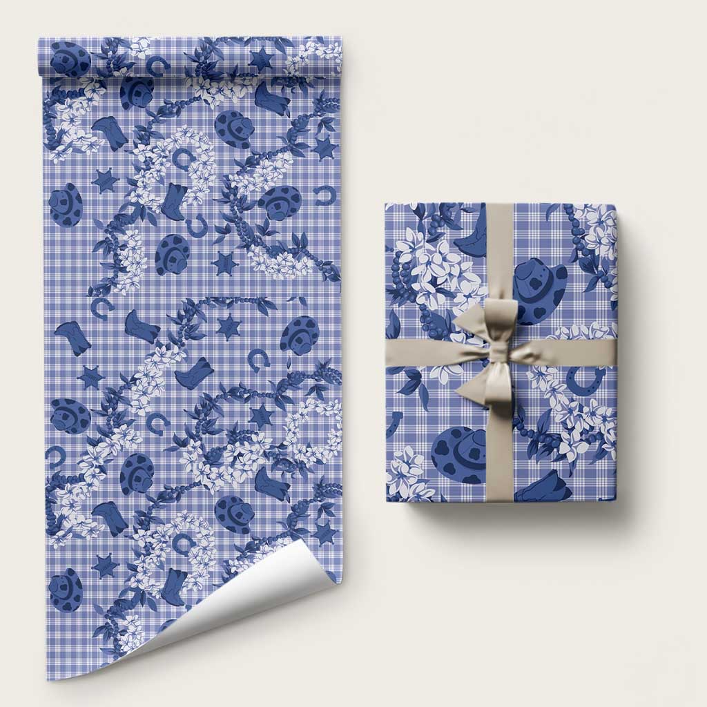 Mokihana Maile Ilima Leis Paniolo Palaka Wrapping Paper Hawaiian Polu Spirit LT9 58" × 23" Blue - Polynesian Pride
