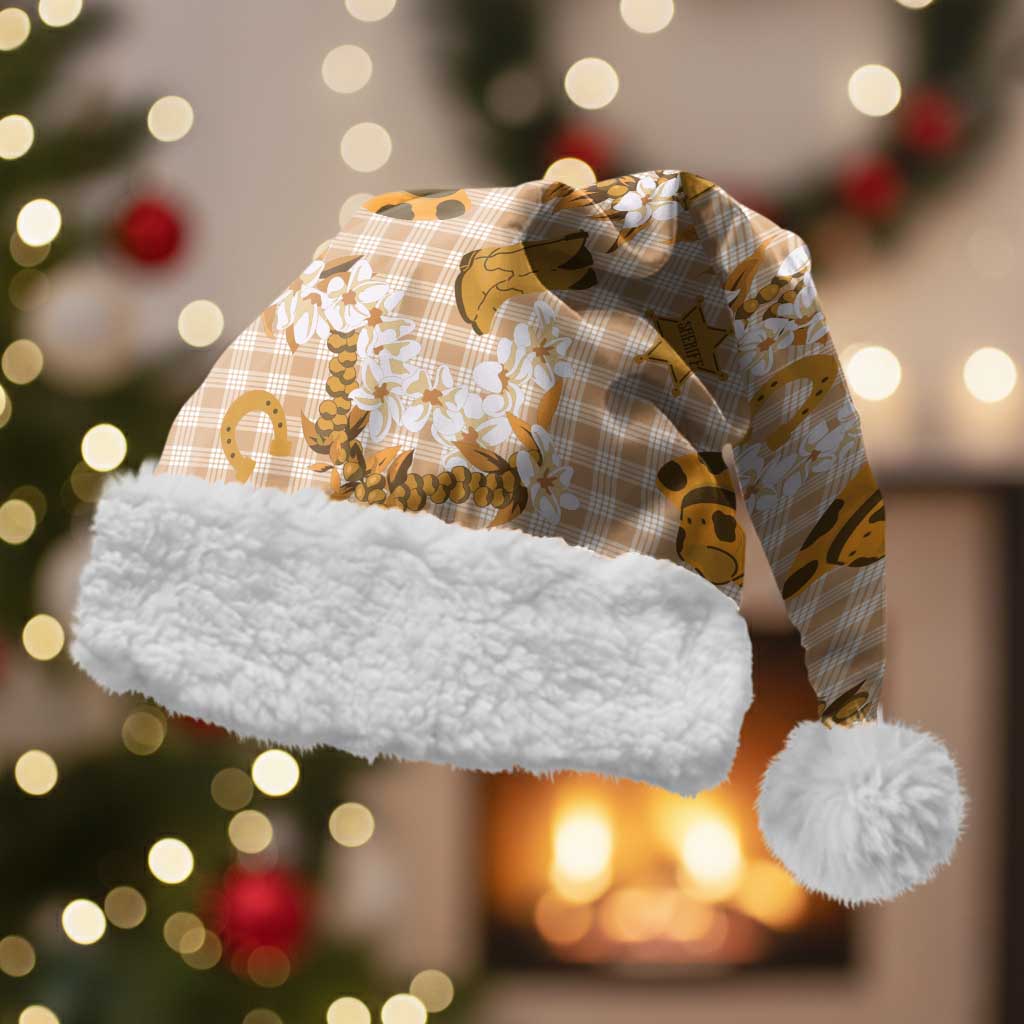 Mokihana Maile Ilima Leis Paniolo Palaka Christmas Santa Hat Hawaiian Kula Spirit LT9 With Fur Gold - Polynesian Pride