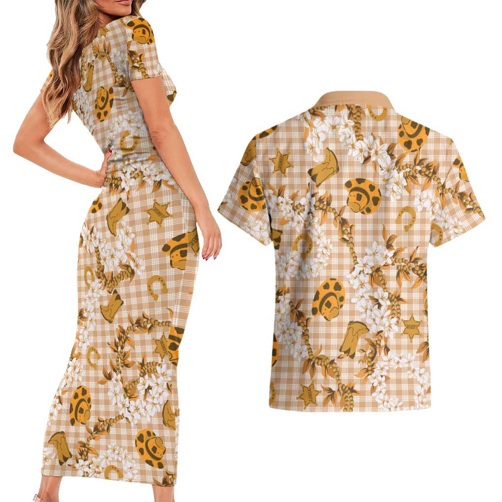 Mokihana Maile Ilima Leis Paniolo Palaka Couples Matching Short Sleeve Bodycon Dress and Hawaiian Shirt Hawaiian Kula Spirit LT9 - Polynesian Pride