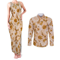 Mokihana Maile Ilima Leis Paniolo Palaka Couples Matching Tank Maxi Dress and Long Sleeve Button Shirt Hawaiian Kula Spirit LT9 Gold - Polynesian Pride
