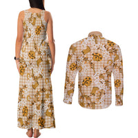 Mokihana Maile Ilima Leis Paniolo Palaka Couples Matching Tank Maxi Dress and Long Sleeve Button Shirt Hawaiian Kula Spirit LT9 - Polynesian Pride