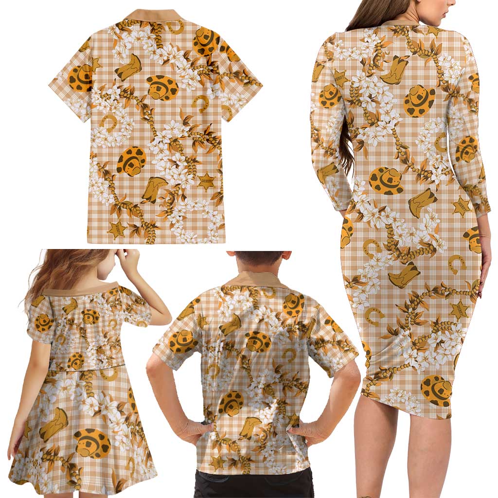 Mokihana Maile Ilima Leis Paniolo Palaka Family Matching Long Sleeve Bodycon Dress and Hawaiian Shirt Hawaiian Kula Spirit LT9 - Polynesian Pride