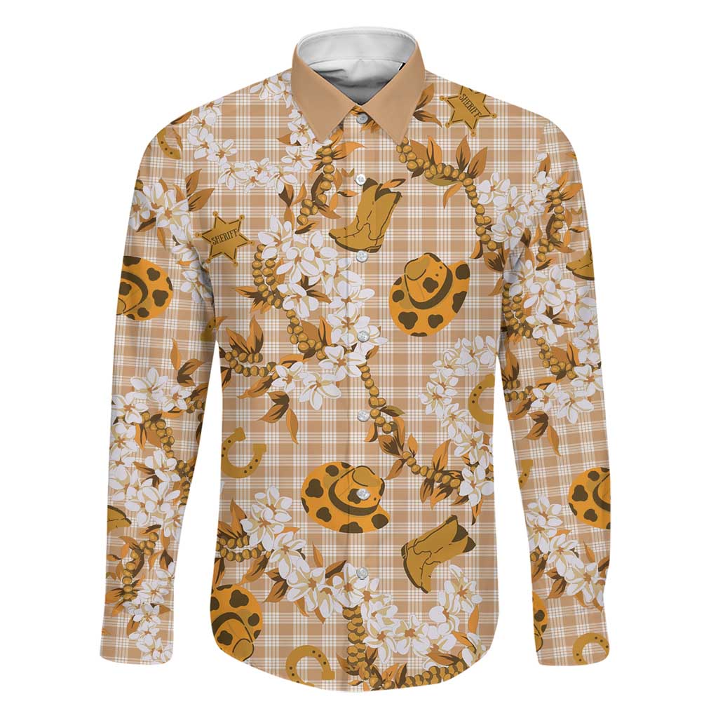 Mokihana Maile Ilima Leis Paniolo Palaka Family Matching Long Sleeve Bodycon Dress and Hawaiian Shirt Hawaiian Kula Spirit LT9 Dad's Shirt - Long Sleeve Gold - Polynesian Pride