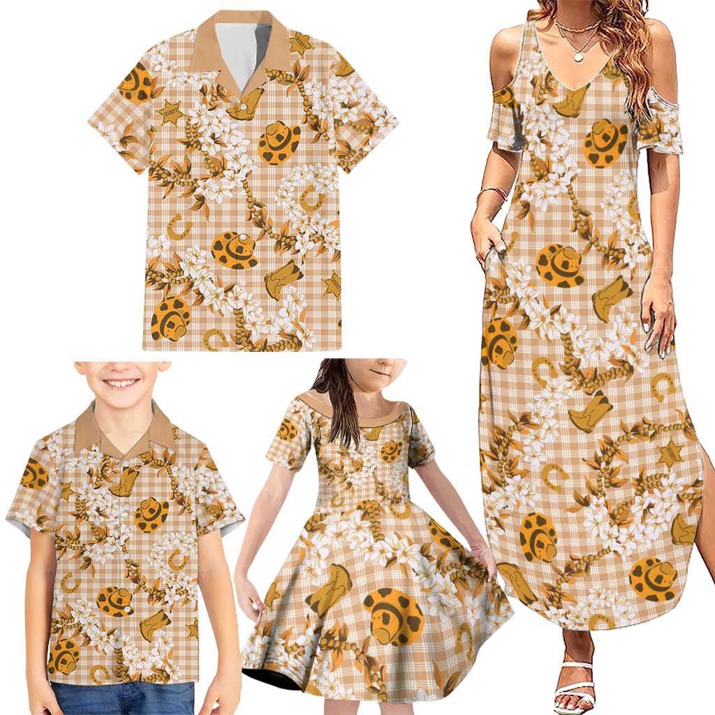 Mokihana Maile Ilima Leis Paniolo Palaka Family Matching Summer Maxi Dress and Hawaiian Shirt Hawaiian Kula Spirit - Polynesian Pride