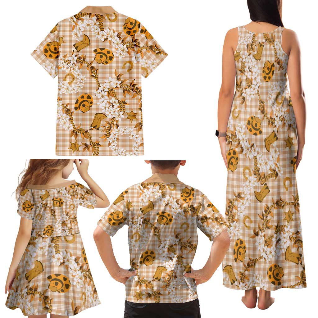 Mokihana Maile Ilima Leis Paniolo Palaka Family Matching Tank Maxi Dress and Hawaiian Shirt Hawaiian Kula Spirit LT9 - Polynesian Pride