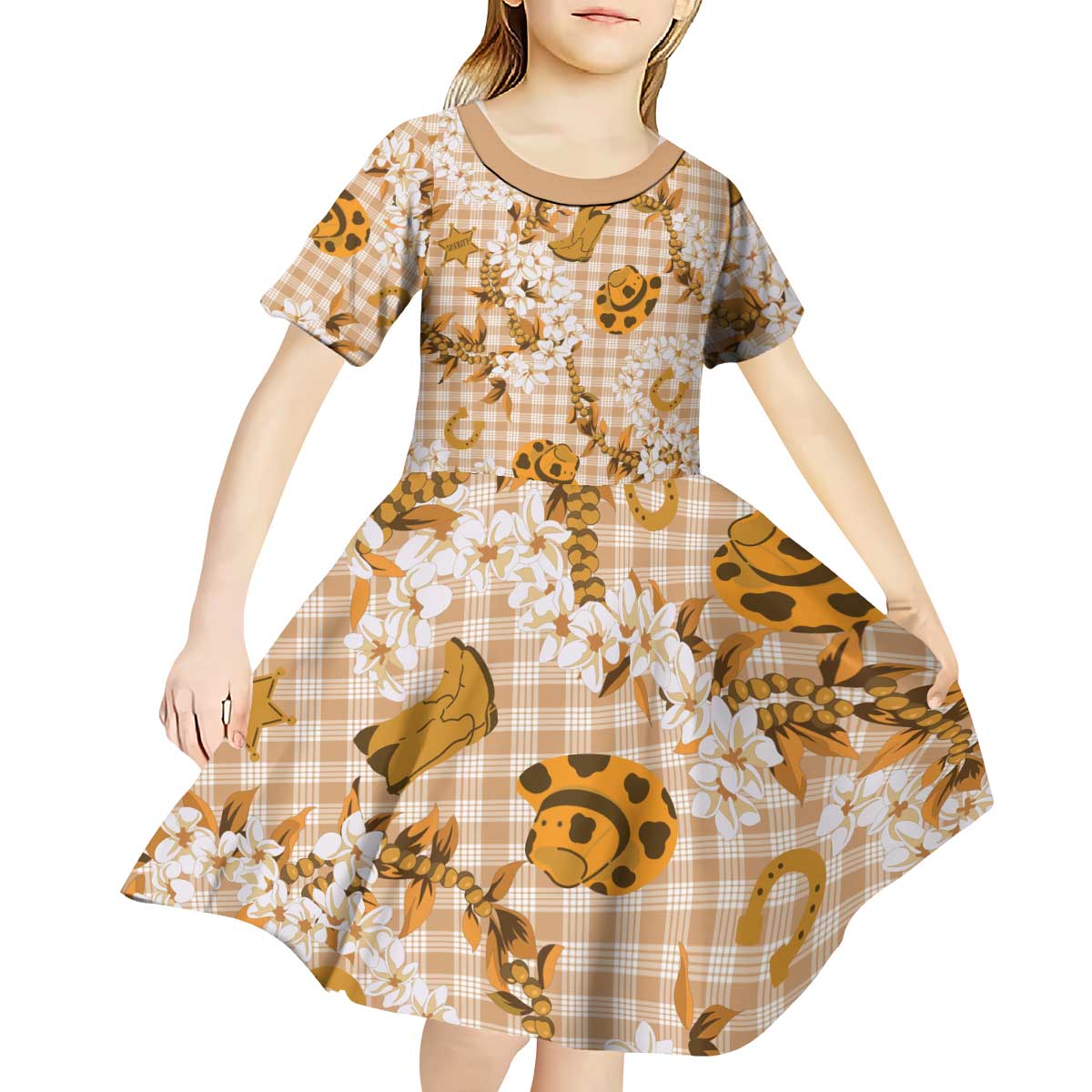 Mokihana Maile Ilima Leis Paniolo Palaka Kid Short Sleeve Dress Hawaiian Kula Spirit LT9 - Polynesian Pride