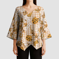 Mokihana Maile Ilima Leis Paniolo Palaka Kimono Sleeve Blouse Hawaiian Kula Spirit LT9 - Polynesian Pride