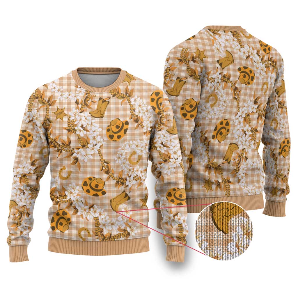 Mokihana Maile Ilima Leis Paniolo Palaka Ugly Christmas Sweater Hawaiian Kula Spirit LT9 Gold - Polynesian Pride