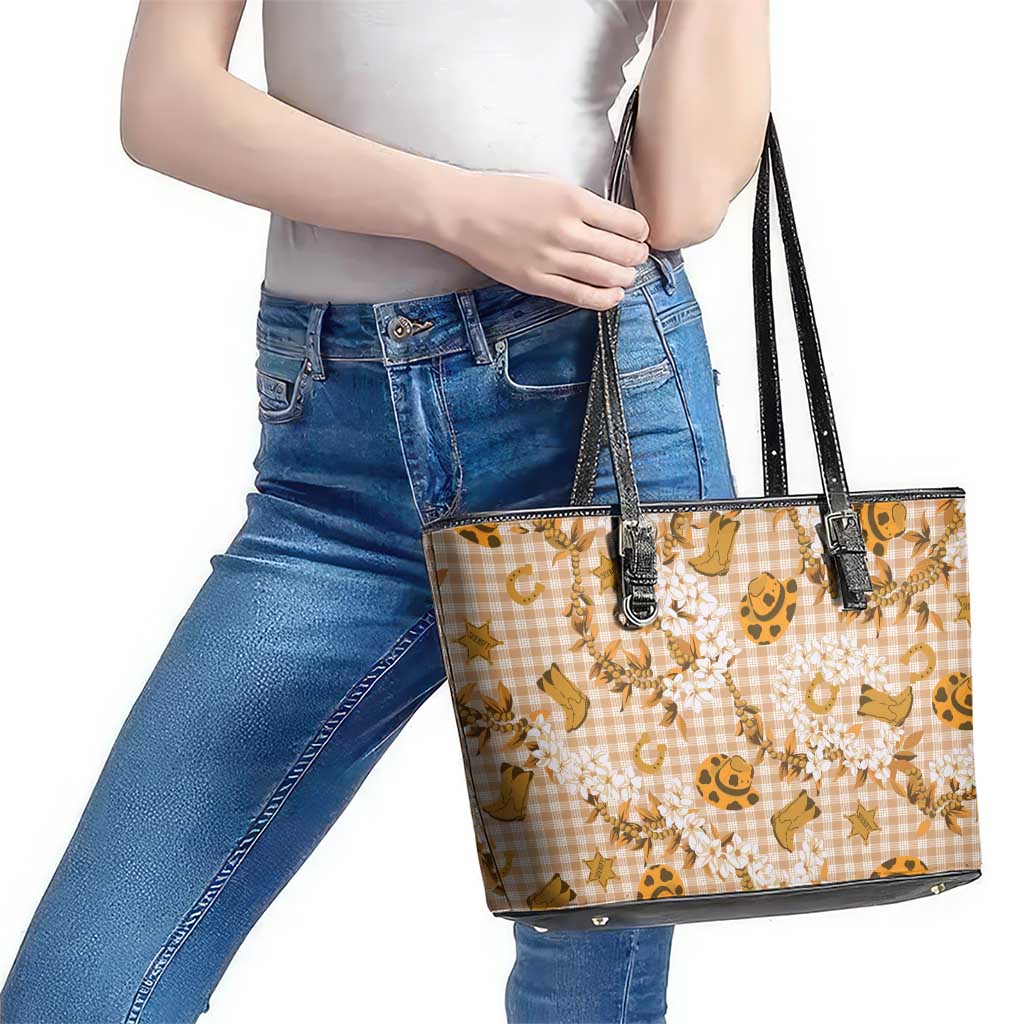 Mokihana Maile Ilima Leis Paniolo Palaka Leather Tote Bag Hawaiian Kula Spirit LT9 - Polynesian Pride