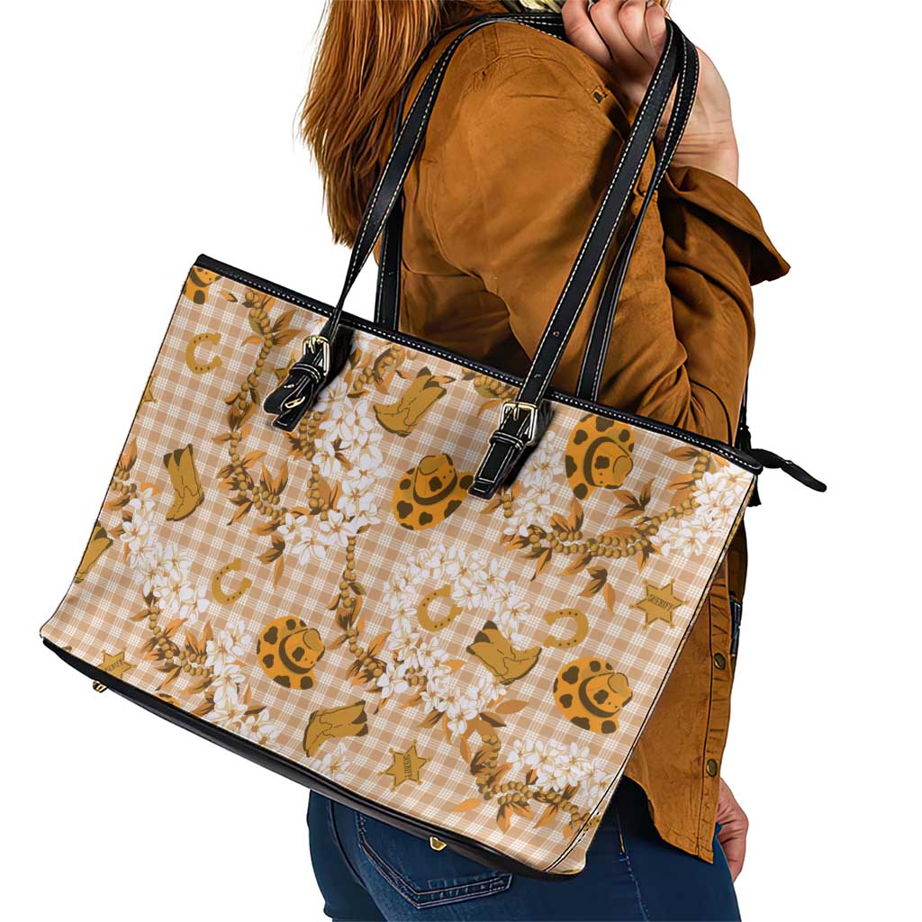 Mokihana Maile Ilima Leis Paniolo Palaka Leather Tote Bag Hawaiian Kula Spirit LT9 - Polynesian Pride