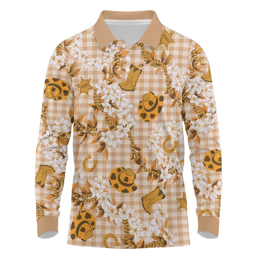 Mokihana Maile Ilima Leis Paniolo Palaka Long Sleeve Polo Shirt Hawaiian Kula Spirit LT9 Gold - Polynesian Pride