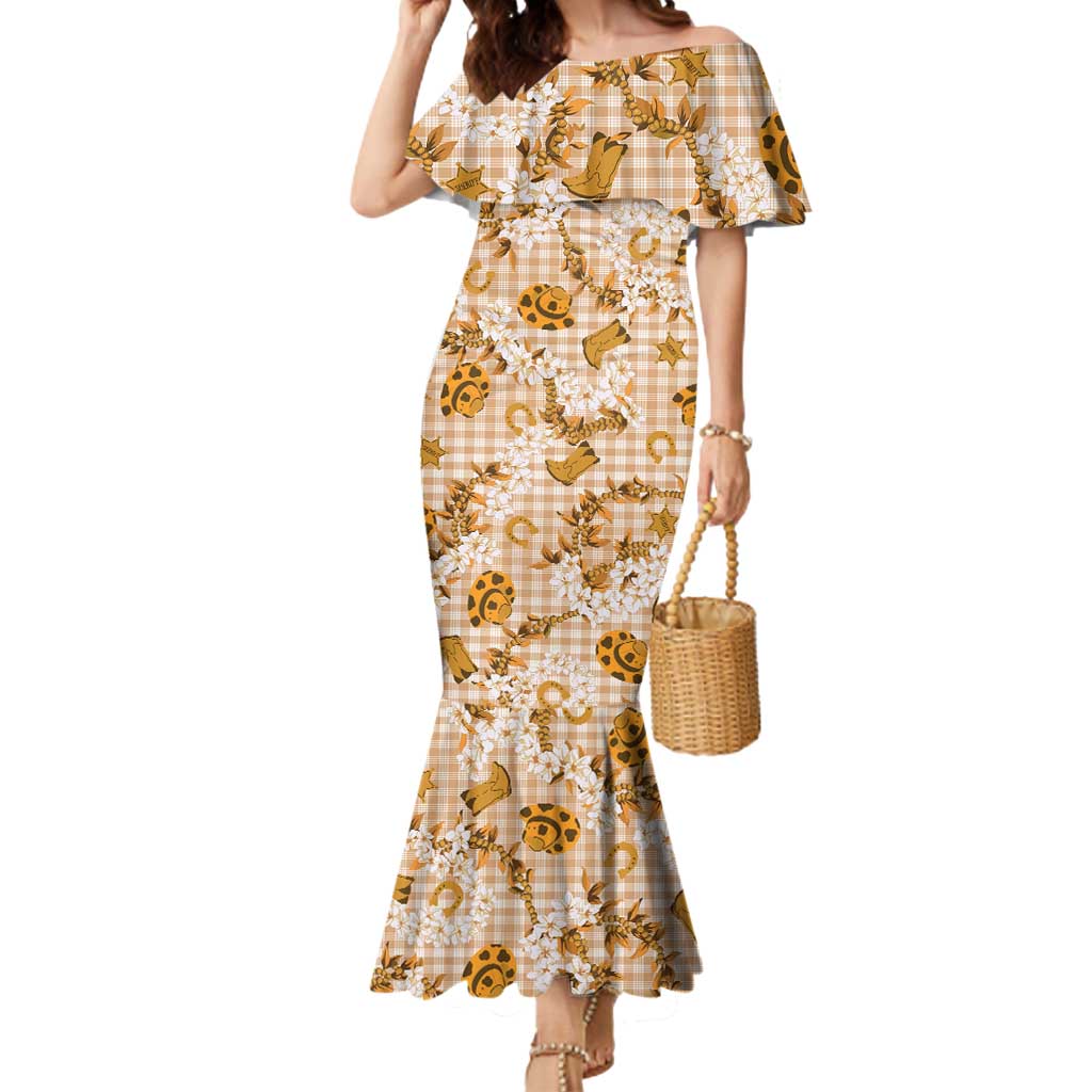 Mokihana Maile Ilima Leis Paniolo Palaka Mermaid Dress Hawaiian Kula Spirit LT9 Women Gold - Polynesian Pride