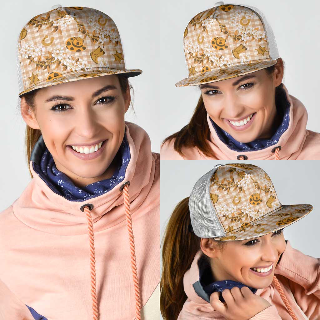 Mokihana Maile Ilima Leis Paniolo Palaka Mesh Trucker Cap Hawaiian Kula Spirit - Polynesian Pride