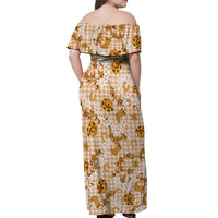 Mokihana Maile Ilima Leis Paniolo Palaka Off Shoulder Maxi Dress Hawaiian Kula Spirit LT9 - Polynesian Pride