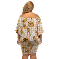 Mokihana Maile Ilima Leis Paniolo Palaka Off Shoulder Short Dress Hawaiian Kula Spirit LT9 - Polynesian Pride