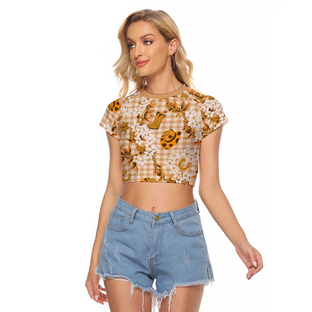 Mokihana Maile Ilima Leis Paniolo Palaka Raglan Cropped T Shirt Hawaiian Kula Spirit LT9 Female Gold - Polynesian Pride