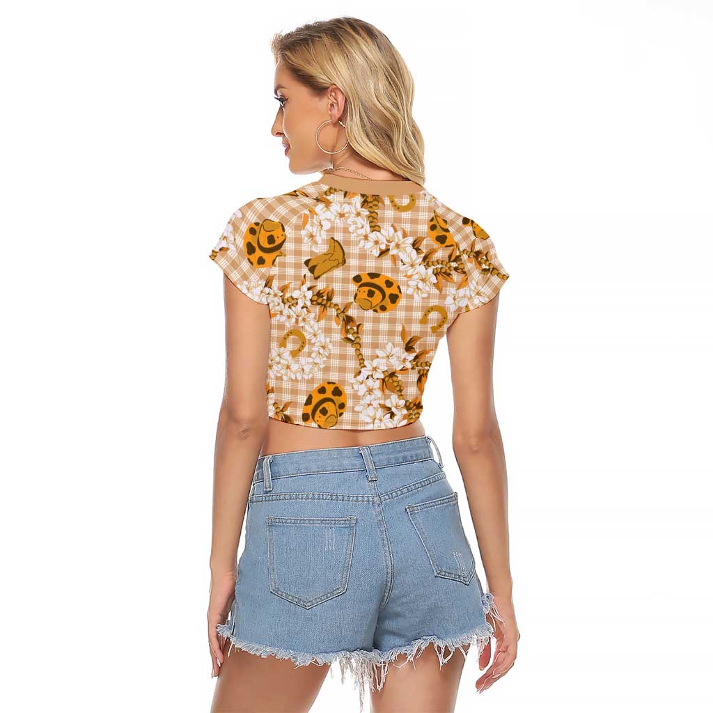 Mokihana Maile Ilima Leis Paniolo Palaka Raglan Cropped T Shirt Hawaiian Kula Spirit LT9 - Polynesian Pride