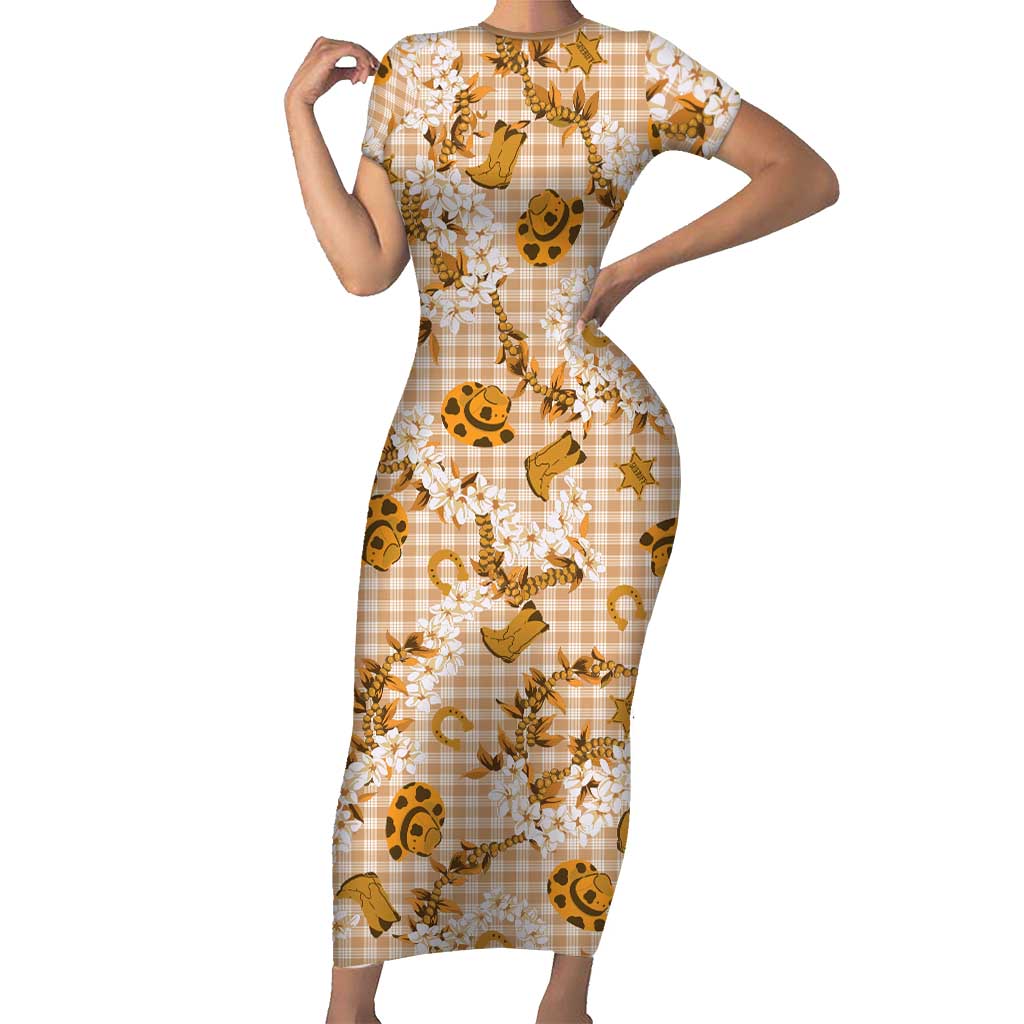 Mokihana Maile Ilima Leis Paniolo Palaka Short Sleeve Bodycon Dress Hawaiian Kula Spirit - Polynesian Pride