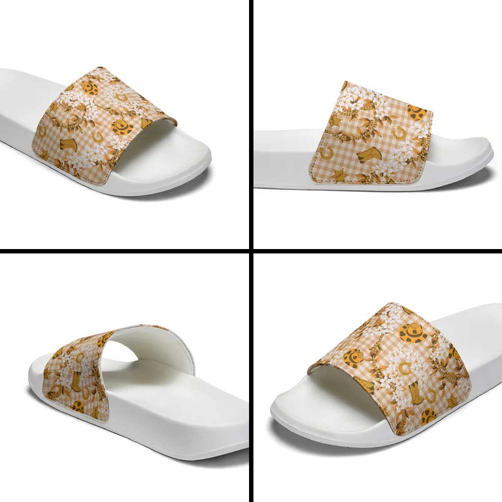 Mokihana Maile Ilima Leis Paniolo Palaka Slide Sandals Hawaiian Kula Spirit - Polynesian Pride