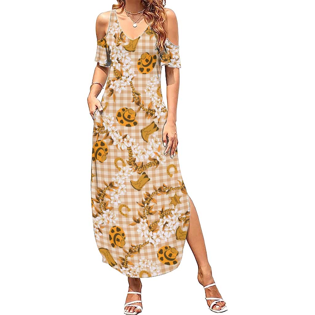 Mokihana Maile Ilima Leis Paniolo Palaka Summer Maxi Dress Hawaiian Kula Spirit LT9 Women Gold - Polynesian Pride