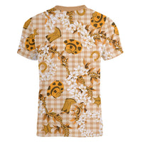 Mokihana Maile Ilima Leis Paniolo Palaka Women V-Neck T-Shirt Hawaiian Kula Spirit LT9 - Polynesian Pride