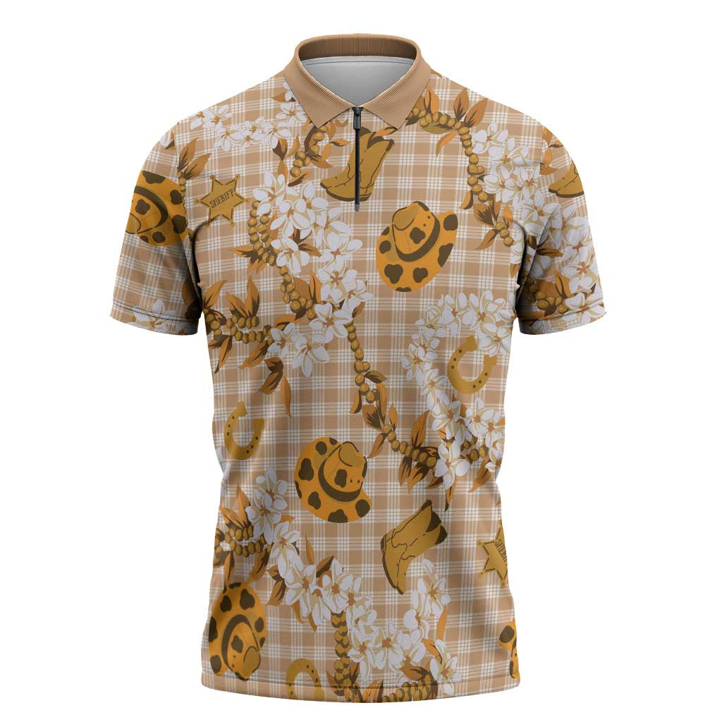 Mokihana Maile Ilima Leis Paniolo Palaka Zipper Polo Shirt Hawaiian Kula Spirit LT9 Gold - Polynesian Pride
