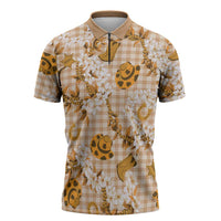 Mokihana Maile Ilima Leis Paniolo Palaka Zipper Polo Shirt Hawaiian Kula Spirit LT9 Gold - Polynesian Pride