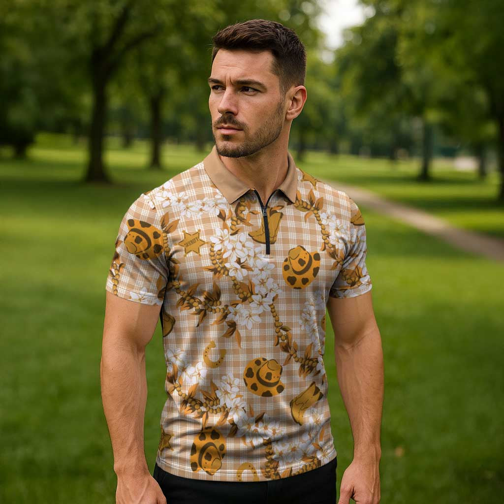 Mokihana Maile Ilima Leis Paniolo Palaka Zipper Polo Shirt Hawaiian Kula Spirit LT9 - Polynesian Pride