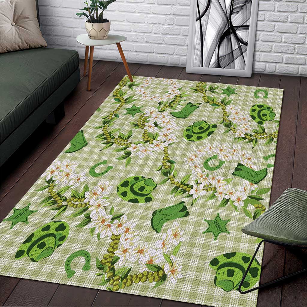 Mokihana Maile Ilima Leis Paniolo Palaka Area Rug Hawaiian Omaomo Ala Spirit LT9 Green - Polynesian Pride